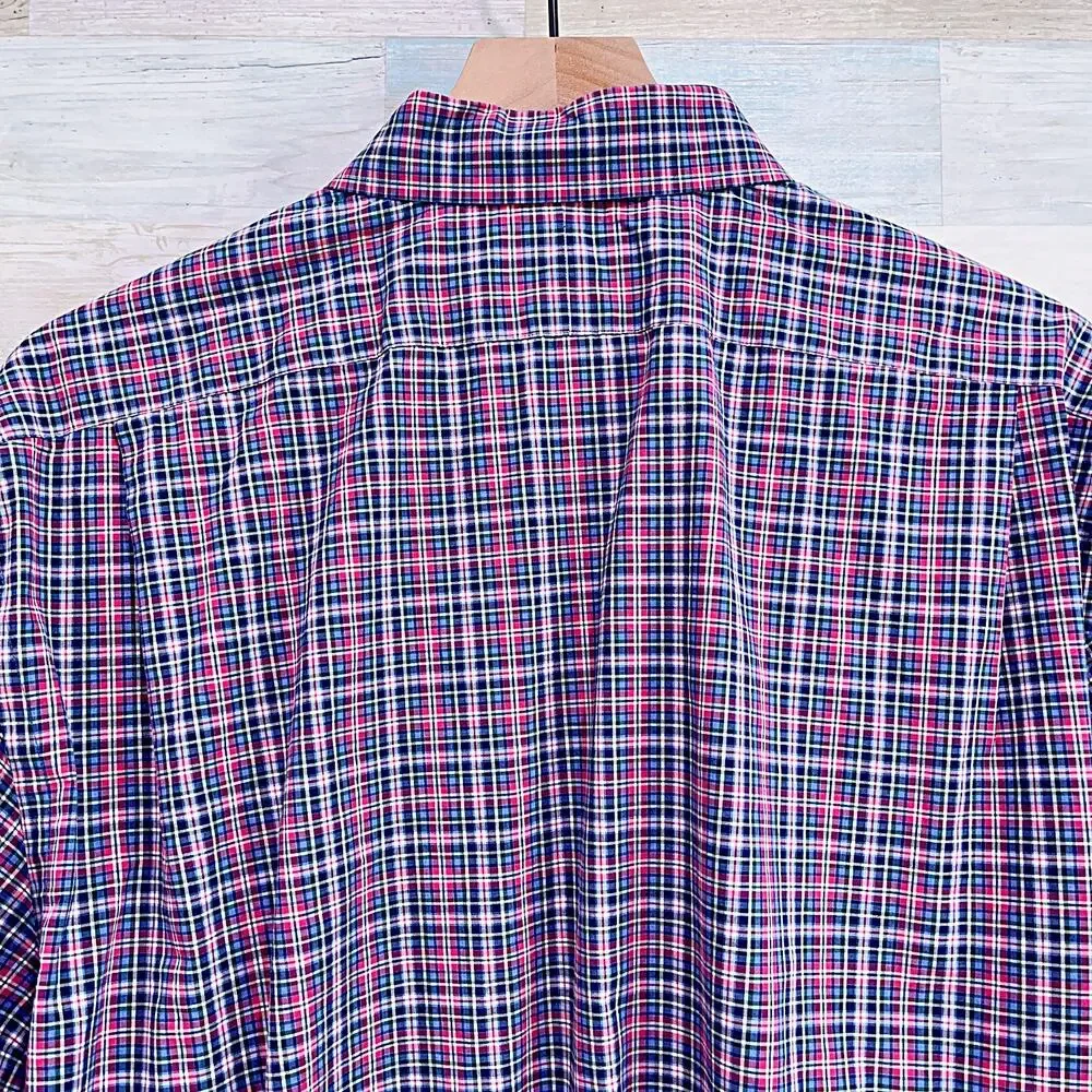 POLO Ralph Lauren Slim Cotton Stretch Shirt Blue Red Plaid Casual Mens XXL 2XL